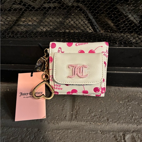 Juicy Couture Handbags - Juicy Couture White Wallet with Pink Cherry Print and Gold Heart Charm
